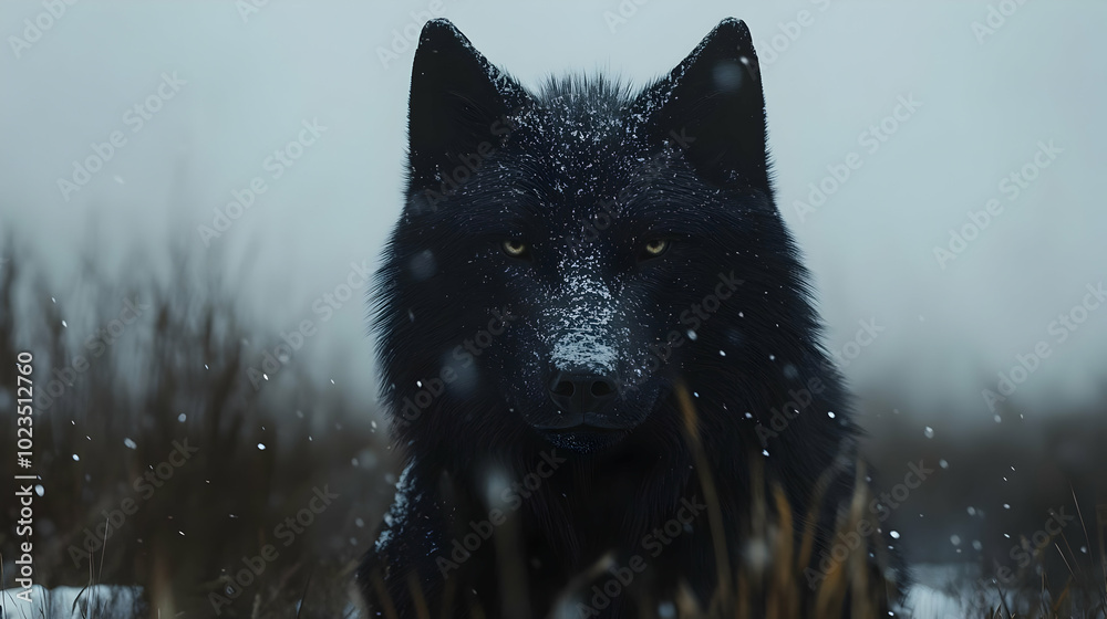 Naklejka premium Black Wolf in Snowy Forest 3D Illustration