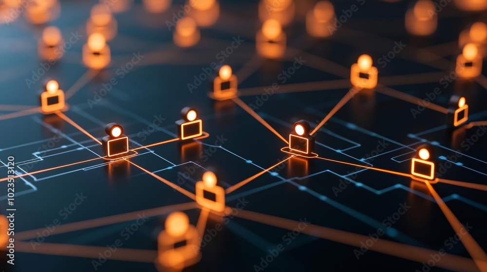 Corporate network scene with human figures and glowing connections, emphasizing collaboration in HR technology