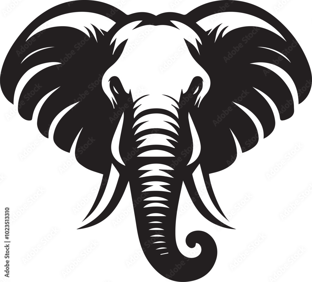 Fototapeta premium Elephant head silhouette black vector clipart design