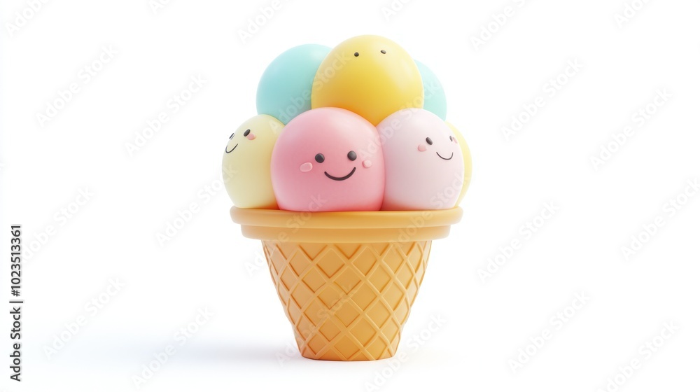 Smiling Ice Cream Cones with Multiple Flavors Smiling Ice Cream Cones with Multiple Flavors