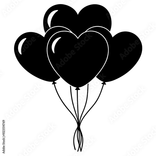 A set of balloons tied with a heart shape icon vector illustration.