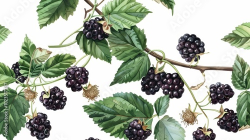 Blooming Beauty Exquisite Blackberry Botanical Illustration for Gardening Enthusiasts
