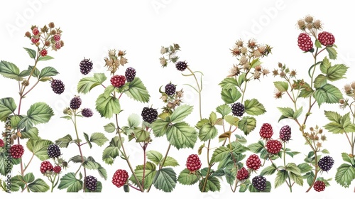 Blooming Beauty Exquisite Blackberry Botanical Illustration for Gardening Enthusiasts