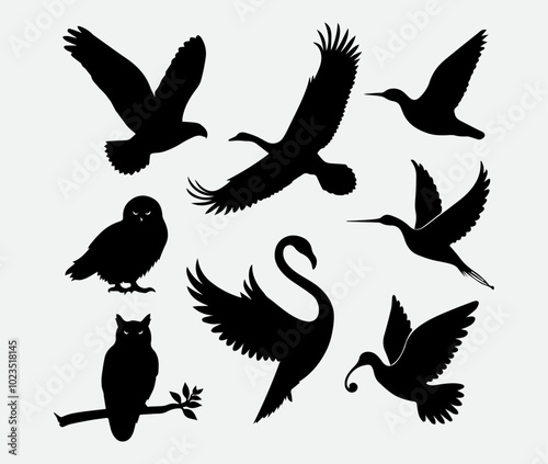 set of silhouettes of birds photo