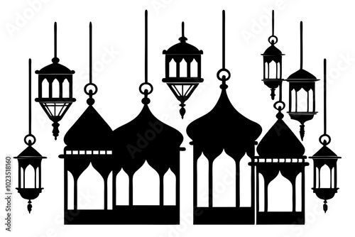 islamic eid lanterns silhouette vector illustration