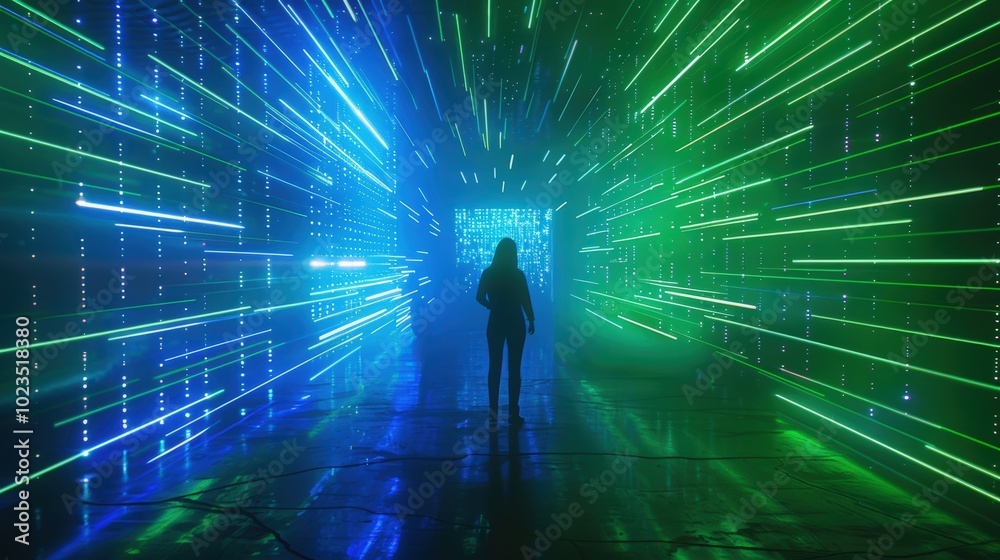 Futuristic Neon Light Tunnel with Silhouette Futuristic Neon Light Tunnel with Silhouette