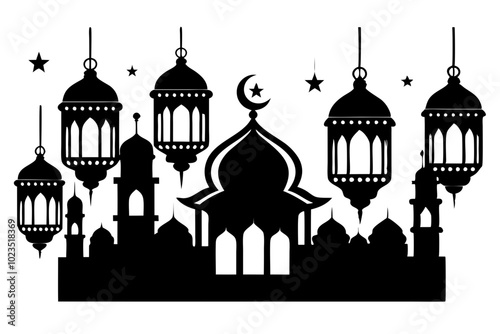 islamic eid lanterns silhouette vector illustration