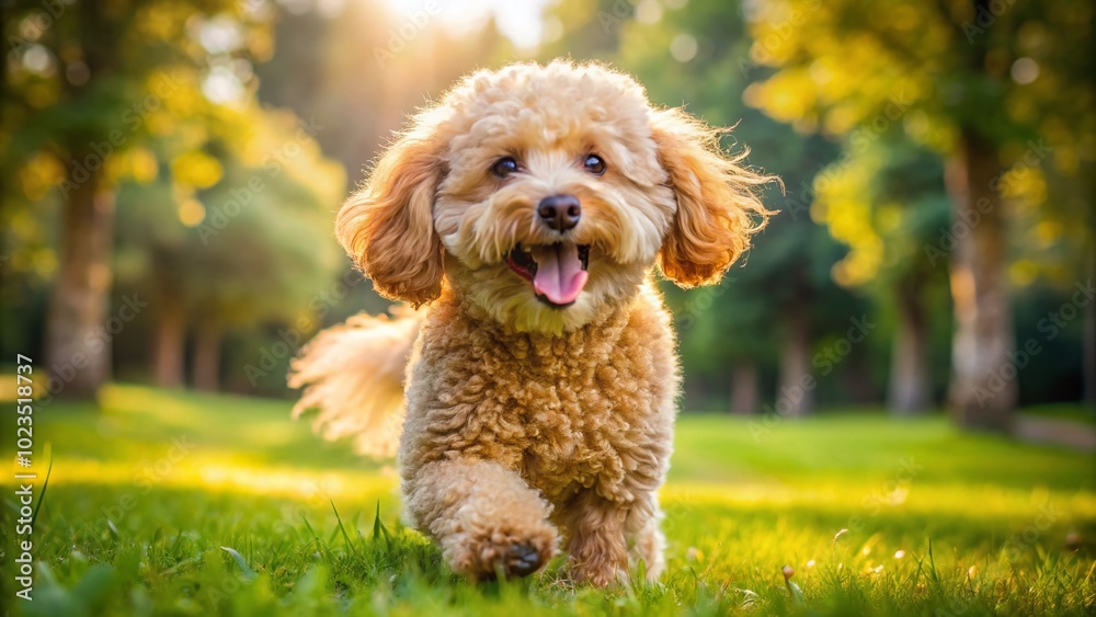 Adorable Golden Mix Poodle Playing in the Park with a Joyful Expression and Fluffy Coat, Perfect for Pet Adorable Golden Mix Poodle Playing in the Park with a Joyful Expression and Fluffy Coat, Perfect for Pet