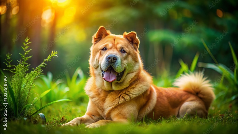 Adorable Golden Pei Dog Relaxing in Nature with Beautiful Fur and Playful Expression, Perfect for Pet Lovers and Adorable Golden Pei Dog Relaxing in Nature with Beautiful Fur and Playful Expression, Perfect for Pet Lovers and