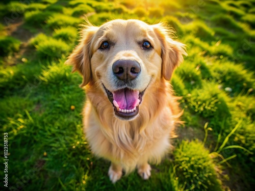 Adorable Golden Jack Retriever Playing in a Sunny Park with a Happy Expression and Beautiful Fur Coat