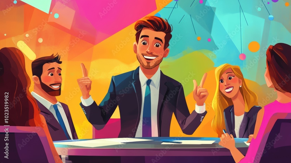 Smiling businessman presenting to colleagues. Smiling businessman presenting to colleagues.