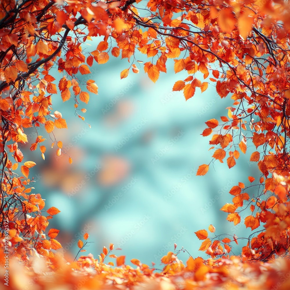 Autumn Leaves Frame with Blurred Background Autumn Leaves Frame with Blurred Background