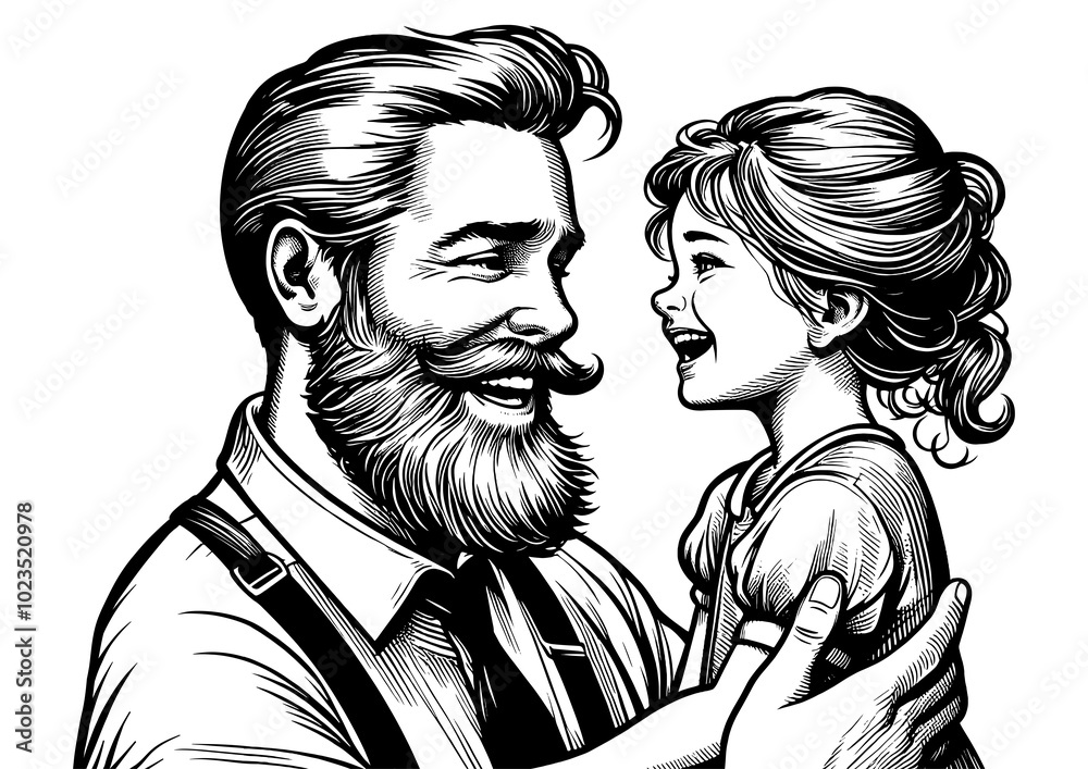 father joyfully hugging his smiling daughter, a moment of love and connection sketch engraving generative ai fictional character PNG illustration. Scratch board imitation. Black and white image. father joyfully hugging his smiling daughter, a moment of love and connection sketch engraving generative ai fictional character PNG illustration. Scratch board imitation. Black and white image.