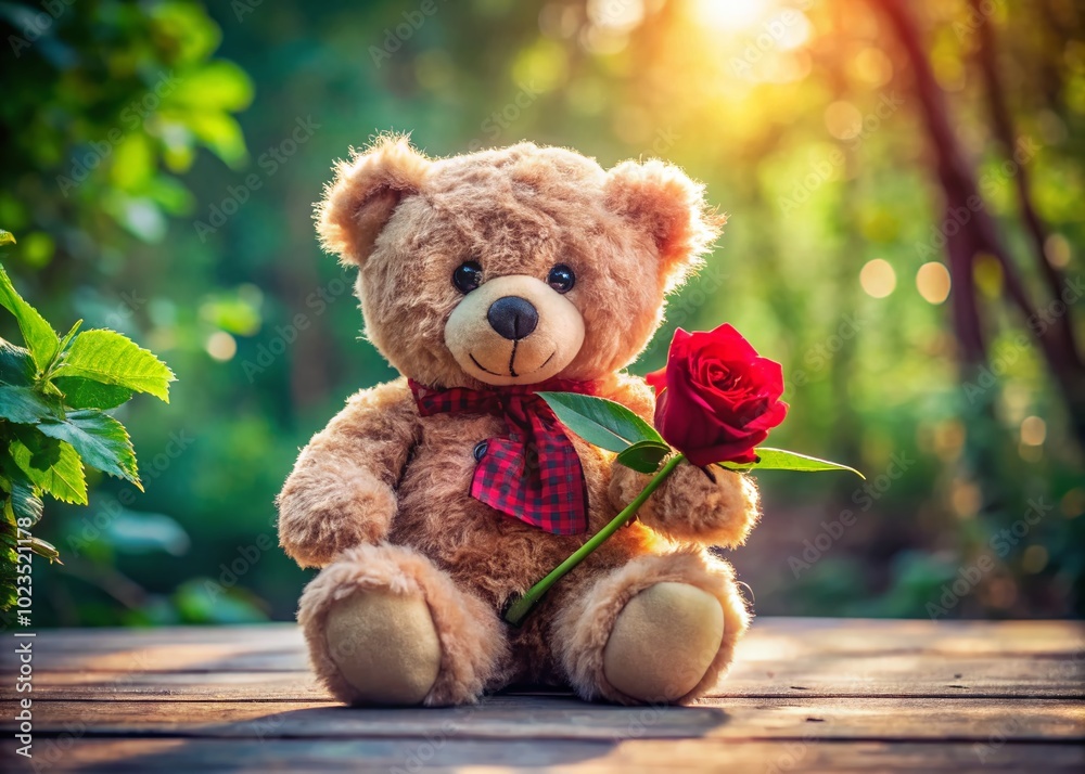 Adorable teddy bear holding a rose, perfect for romantic gifts and celebrations of love and affection on special Adorable teddy bear holding a rose, perfect for romantic gifts and celebrations of love and affection on special
