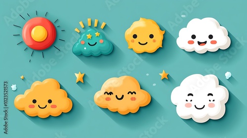 Cute Weather Icons in Flat Design Style photo