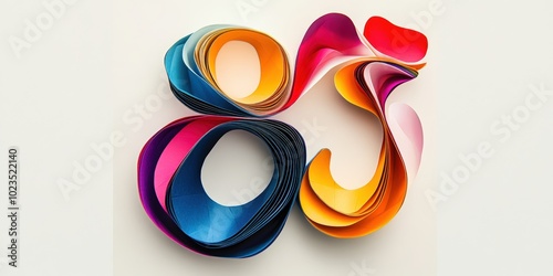 Colorful paper swirls on white background.