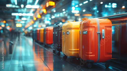 Colorful Suitcases on a Conveyor Belt - 3D Illustration