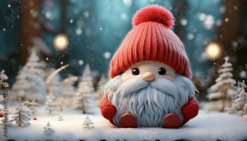 Cute Christmas Gnome in Winter Wonderland