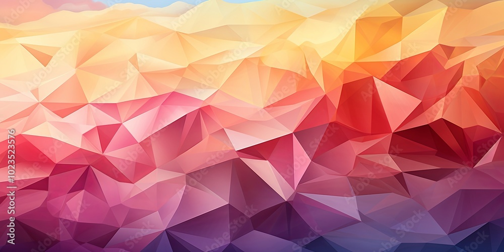 Abstract Geometric Gradient With Triangular Shapes In A Palette Of Yellow, Orange, Red, Pink, Purple, And Blue Abstract Geometric Gradient With Triangular Shapes In A Palette Of Yellow, Orange, Red, Pink, Purple, And Blue