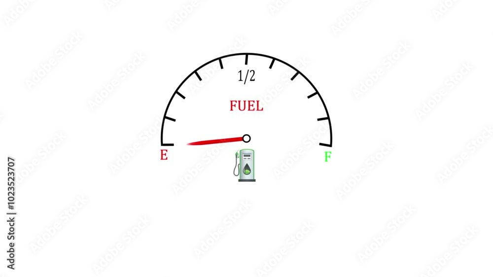 Fuel miter icon animation.empty fuel warning light in car dashboard. Fuel miter icon animation.empty fuel warning light in car dashboard.