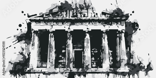 Set of three graffiti-style busts of classical sculptures. Black and white ink splash art depicting ancient statues, capturing a modern, edgy interpretation of classical Greek and Roman aesthetics.