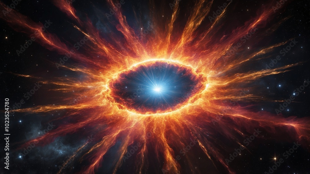 Supernova explosion with bright bursts of light representing cosmic energy in deep space Supernova explosion with bright bursts of light representing cosmic energy in deep space