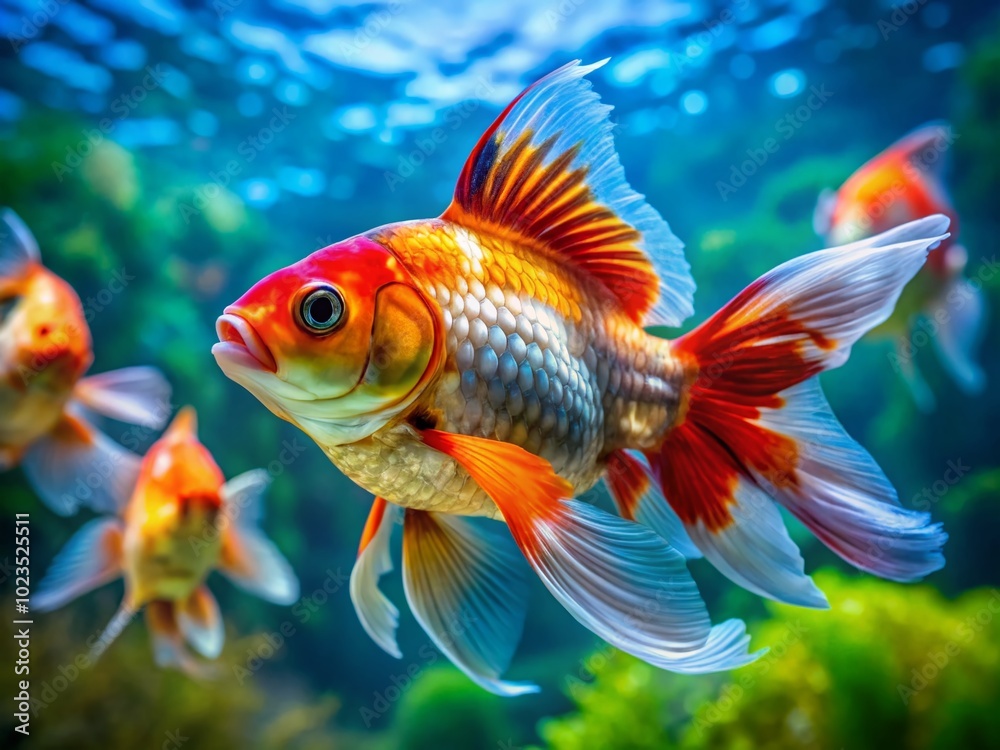 Beautiful Goldfish from China Swimming Gracefully in Clear Water, Showcasing Vibrant Colors and Unique Patterns for Beautiful Goldfish from China Swimming Gracefully in Clear Water, Showcasing Vibrant Colors and Unique Patterns for