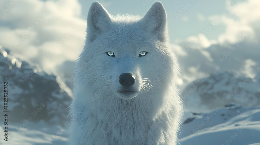 Naklejka premium White Wolf in Snowy Landscape 3D Illustration