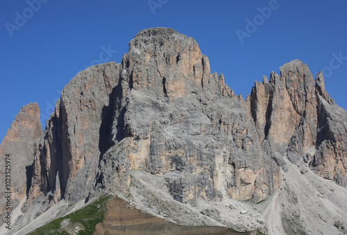 DOLOMITES in the Alps with on the right the mountain called CINQUE DITA and in the legend is the petrified hand of a GIANT photo