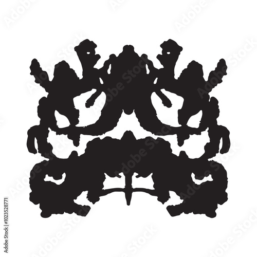 Rorschach inkblot test black silhouette. Symmetrical ink stain, psychology tests silhouettes
