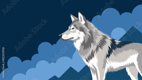 Wolf against an isolated background, with its detailed features and dynamic form prominently displayed in a minimalistic environment.