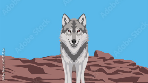 Wolf against an isolated background, with its detailed features and dynamic form prominently displayed in a minimalistic environment.