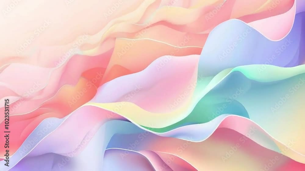 Soft, flowing abstract waves in pastel colors create a calming visual effect. Soft, flowing abstract waves in pastel colors create a calming visual effect.