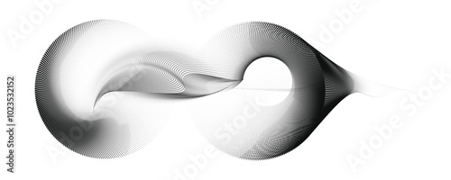 Quantum entanglement visualization, Dynamic particle waves in a halftone gradient, forming a flowing dot curve, Abstract vector illustration.