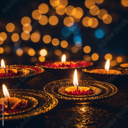 Diwali water glows with radiant lights, symbolizing the festival's message of light and hope photo