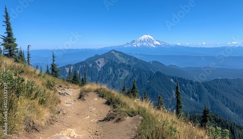 Scenic hiking pathway offering stunning views of majestic mountains and serene nature surroundings