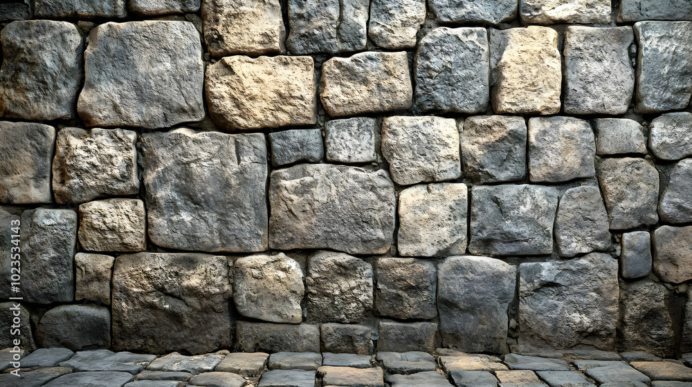 Obraz premium Stone Wall Background with Cobblestone Floor - Realistic Image
