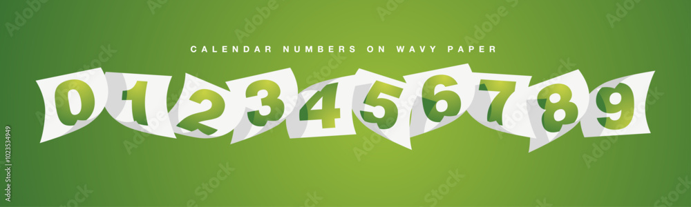 2025 New Year Calendar green numbers on white wavy paper green banner background 2025 New Year Calendar green numbers on white wavy paper green banner background