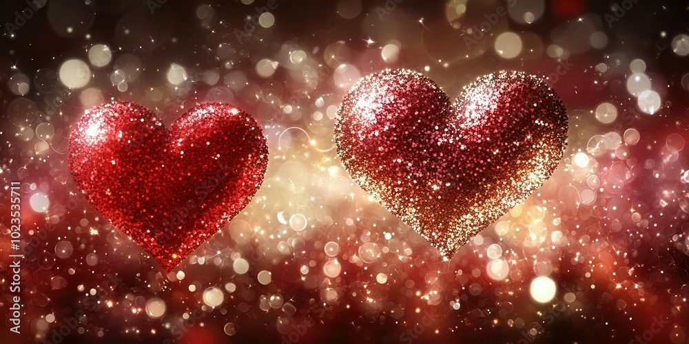 Two glittering hearts radiate love amidst a vibrant backdrop of shimmering lights and soft bokeh effects, creating a joyful and romantic ambiance perfect for celebrations and special occasions. Two glittering hearts radiate love amidst a vibrant backdrop of shimmering lights and soft bokeh effects, creating a joyful and romantic ambiance perfect for celebrations and special occasions.