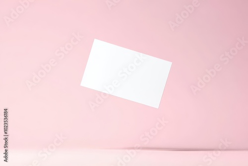 Floating blank paper on a soft pink background, ideal for customizable designs and presentations.