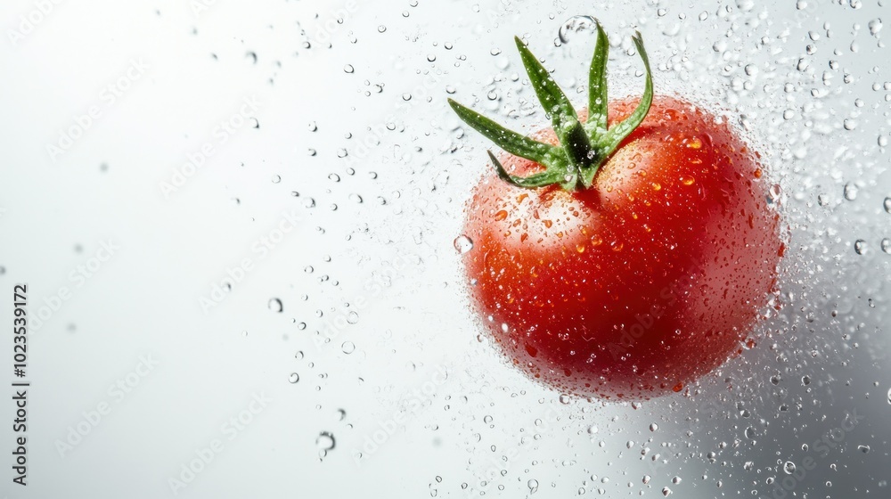 Red Tomato Suspended in Water With Droplets