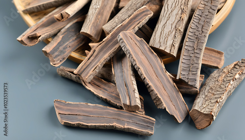 Close-up of Duzhong, a nourishing Chinese herb showcasing the beauty of medicinal herbs and health preservation photo