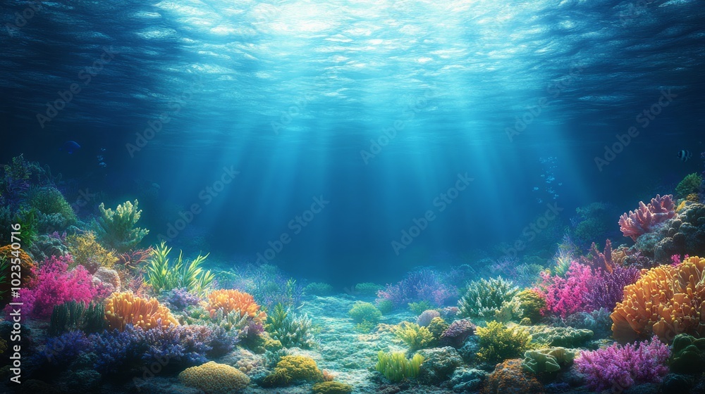 custom made wallpaper toronto digitalA vibrant underwater scene with colorful coral reefs and sunlight streaming through the water.