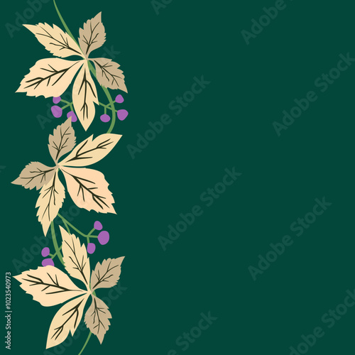 Vector - garland of virginia creeper with berries. Watercolor illustration.
