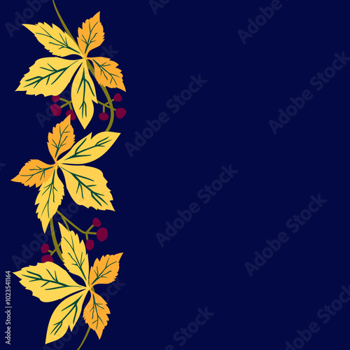 Vector - garland of virginia creeper with berries. Watercolor illustration.