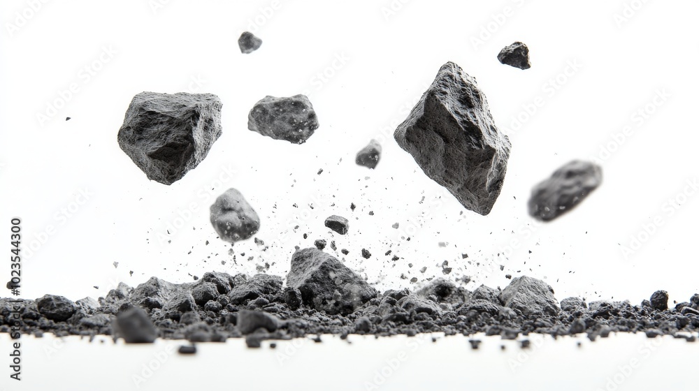 Falling asteroids on white background Falling asteroids on white background