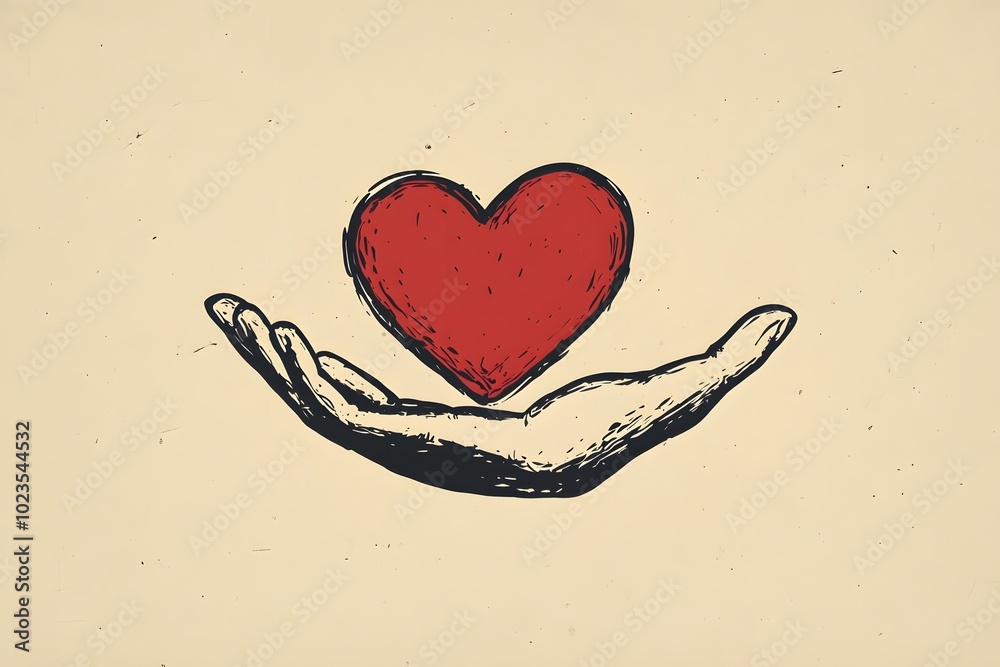 Hand Holding a Red Heart Drawn in a Simple Style Hand Holding a Red Heart Drawn in a Simple Style