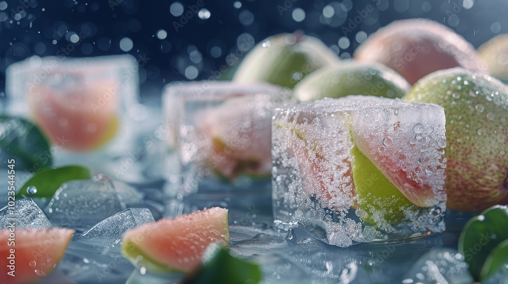 Frozen Guava Infusion Vibrant Fruit Captured in Ice for Refreshing Cocktails Frozen Guava Infusion Vibrant Fruit Captured in Ice for Refreshing Cocktails