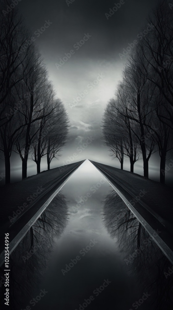Obraz premium Grey tone wallpaper road reflection landscape outdoors.