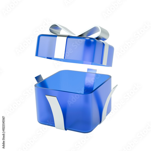 3d icon blue gift box with ribbon
